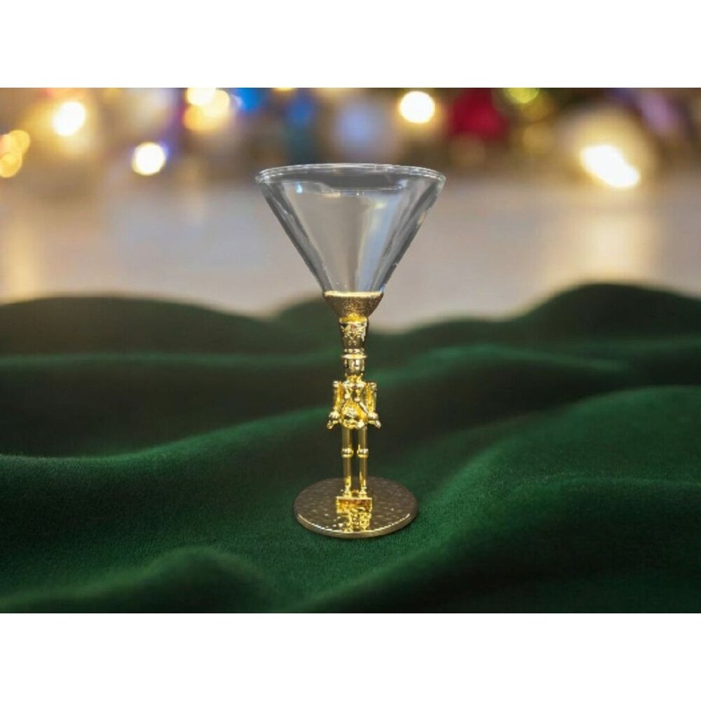 New Christmas Holiday Party Gold Stem Drummer Boy Martini Cocktail Glass Cup